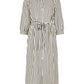 Apricot - Vertical Stripe Gathered Sleeve Midi Dress