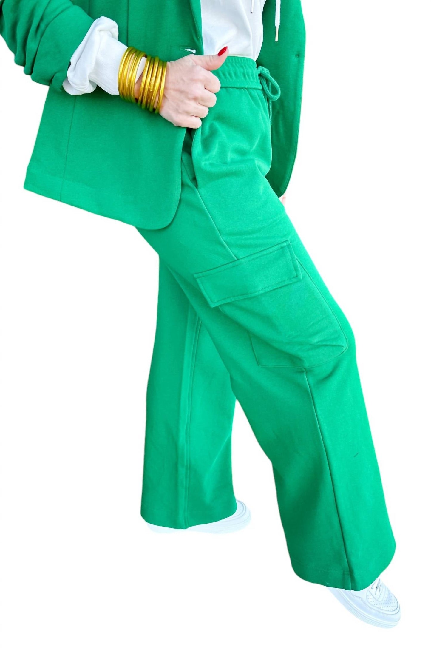 Risen - Calça cargo French Terry relaxada com perna larga