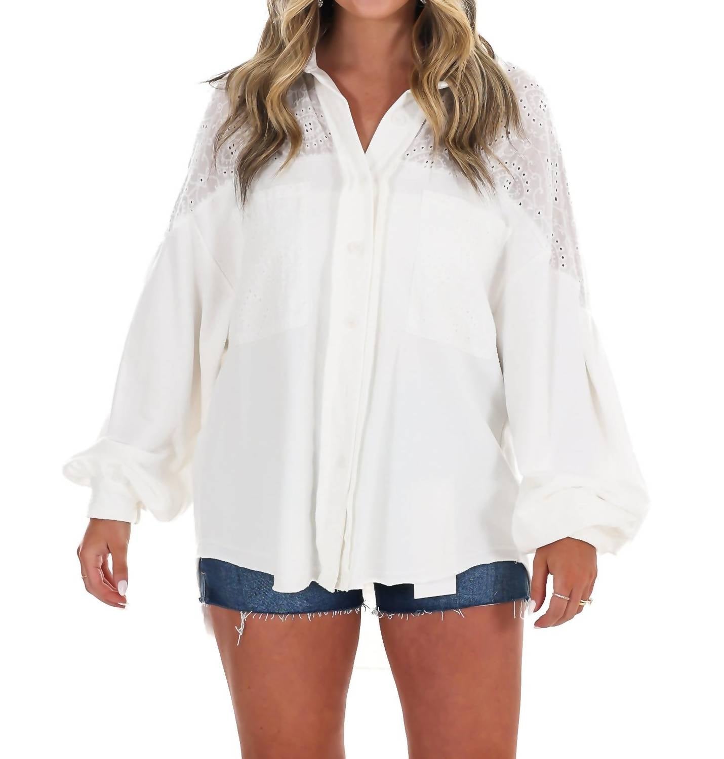 Fantastic Fawn - Chasing Daylight Eyelet Button Up Top
