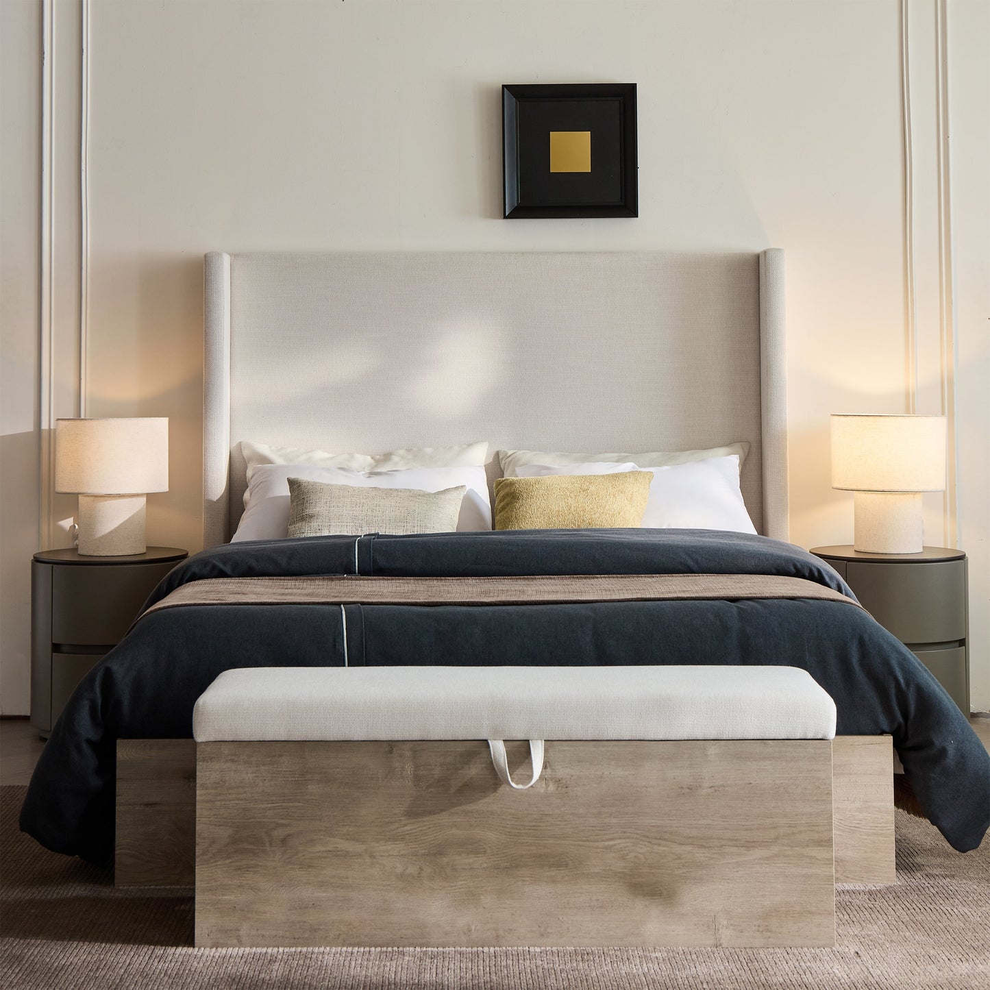 Shelton Upholstered Wingback Bed with 54-inch High Headboard