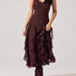 Astr - Philomene V-neck Ruffle Trim Dress