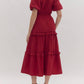 Entro - Faux Wrap Short Puff Sleeve Ruffle Detail Midi Dress