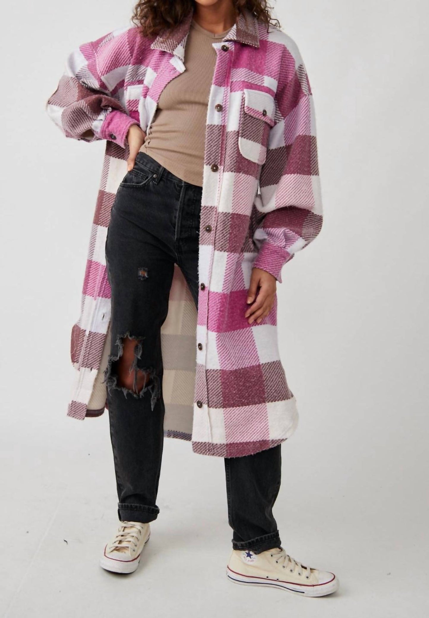 Free People - Plaid Long Jacket