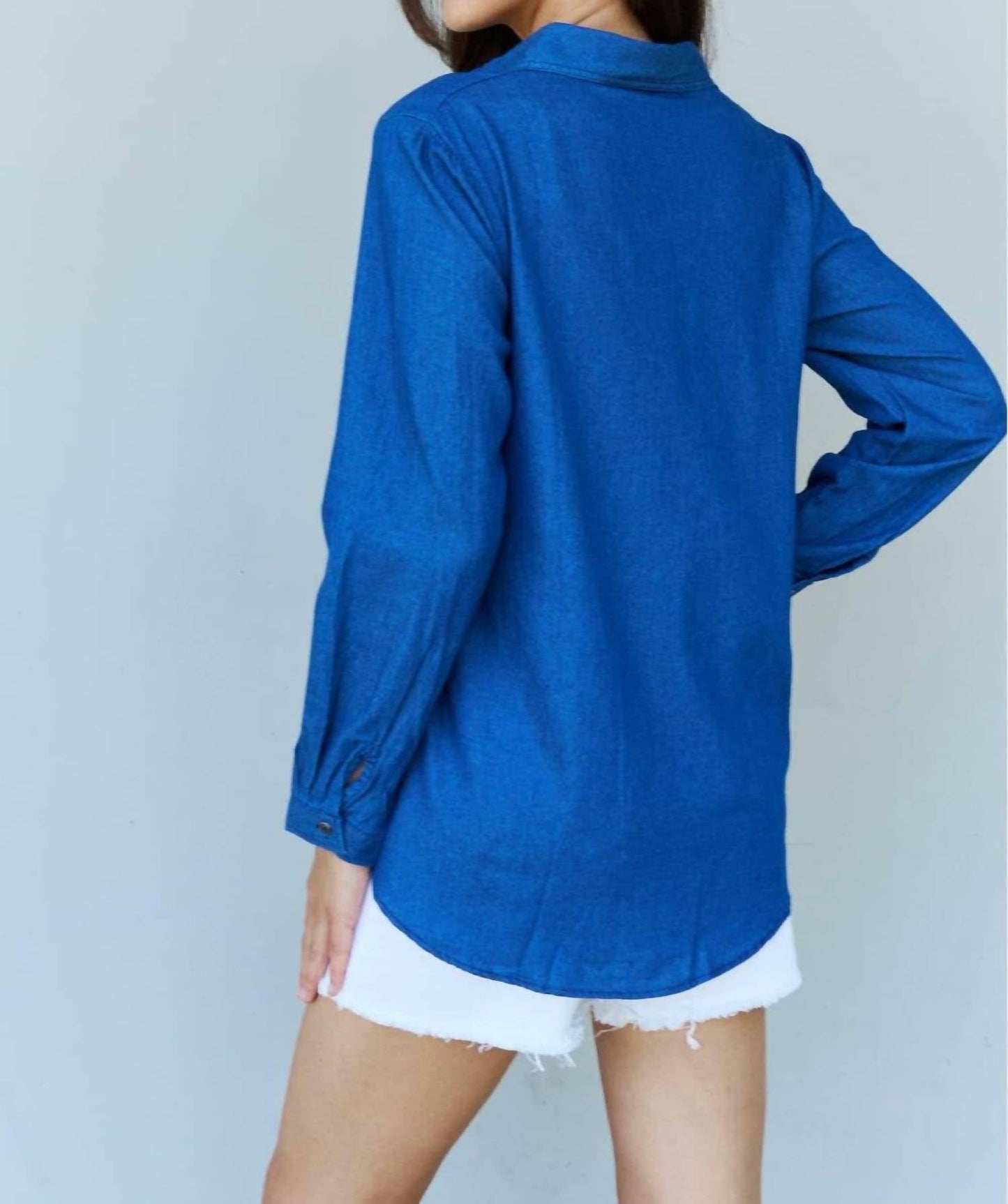 Doublju - Denim Button Down Shirt Top