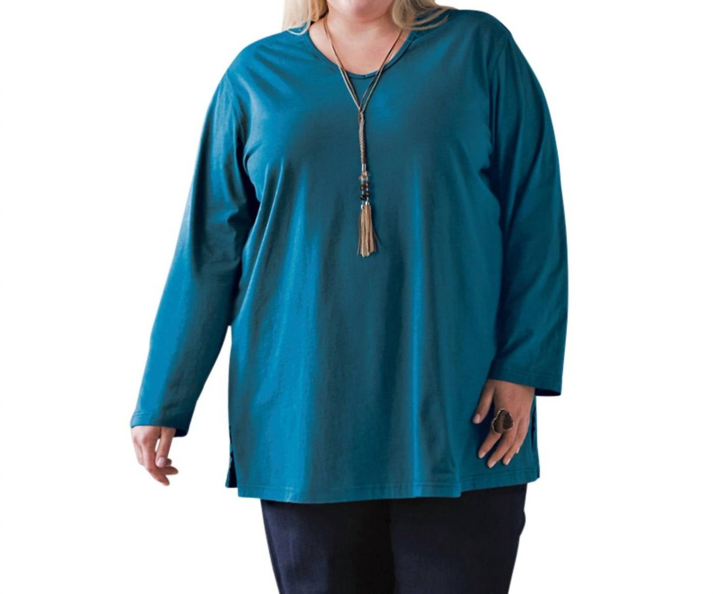 On The Plus Side - Jersey Long Sleeve V-Neck Tee - Plus