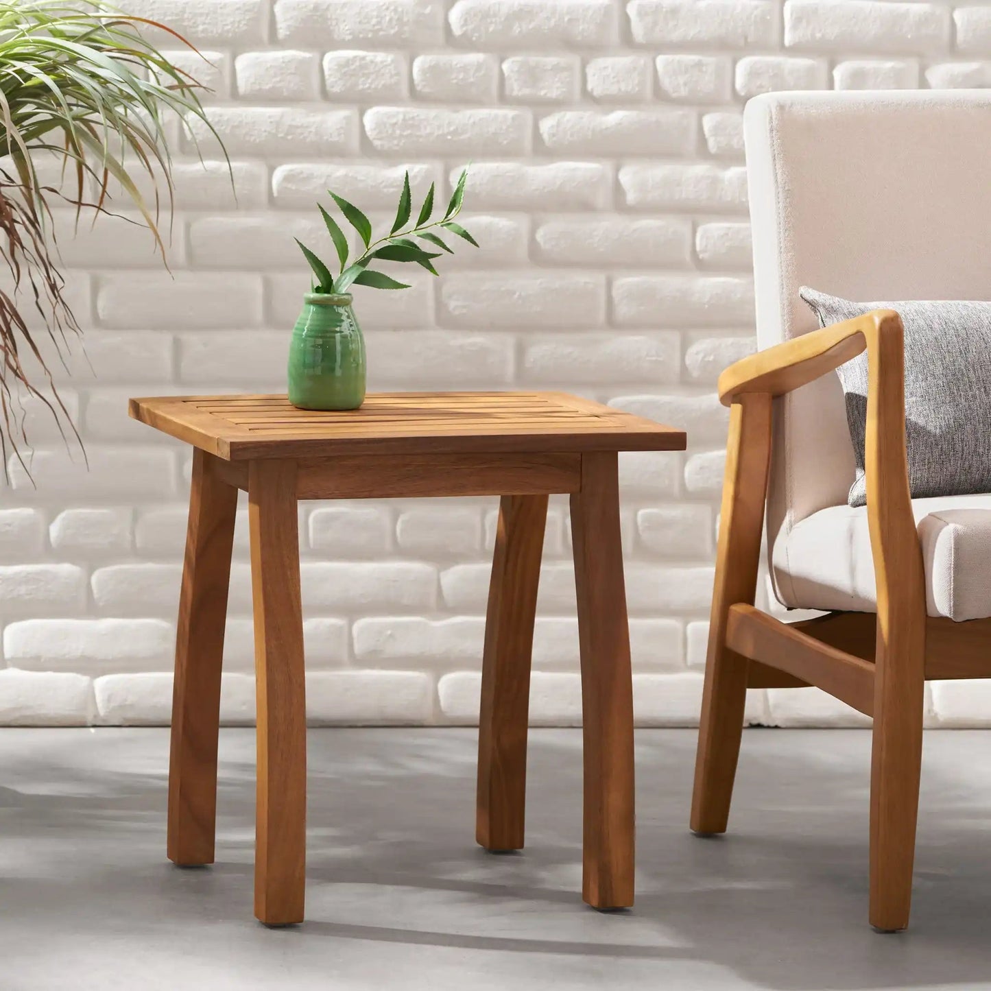 Kinesis Outdoor Side Table With Slatted Top and Wood Frame