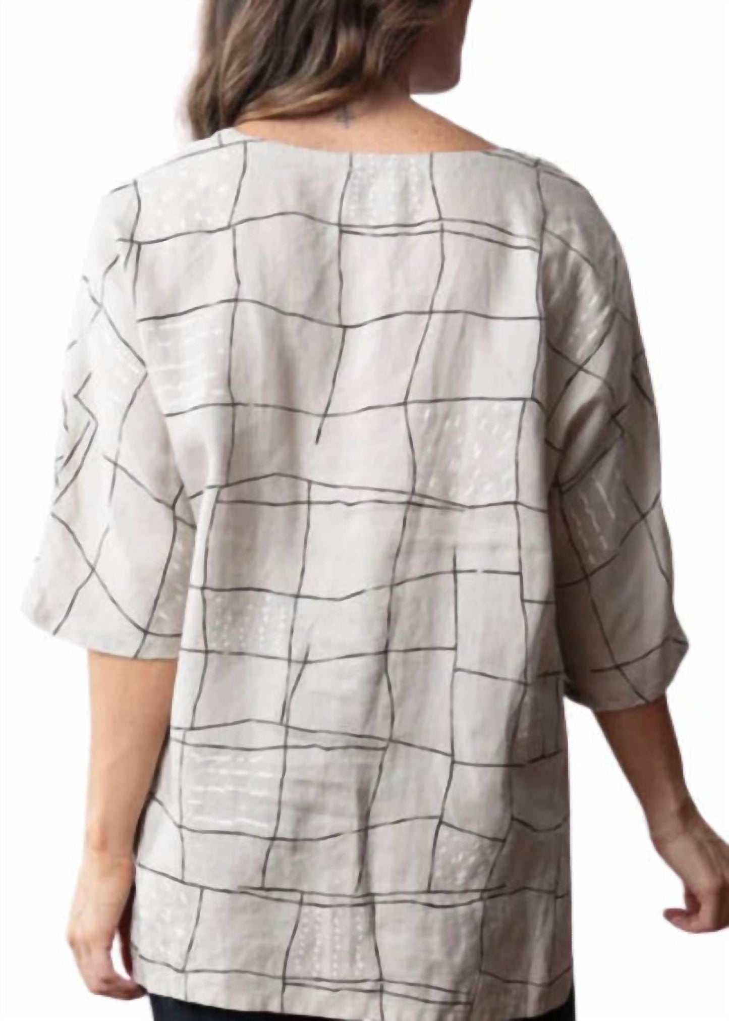 Olivia By Habitat - Linen Grid Print Dolman Top