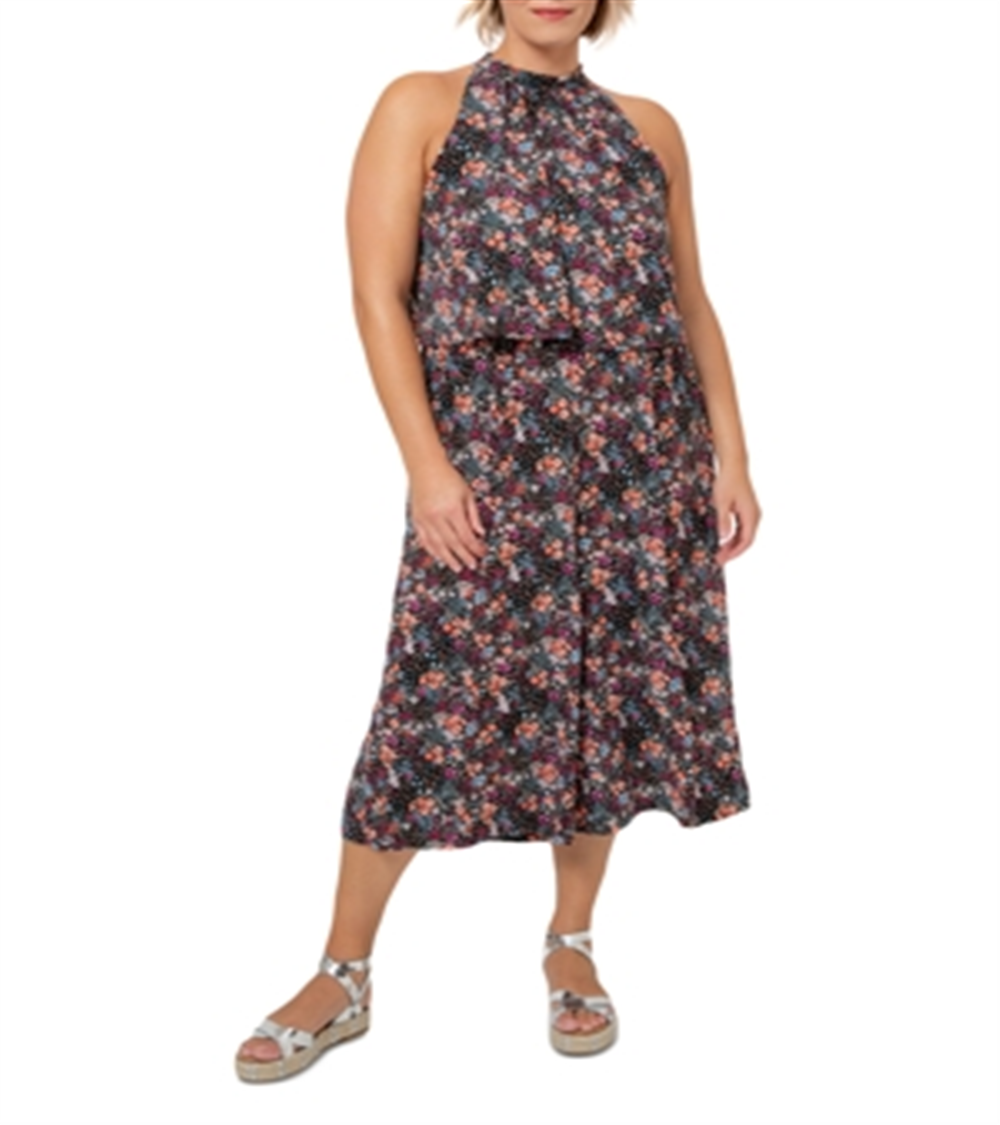 Macacão curto feminino Leota Skyler Floral com pernas largas, preto, tamanho 1X