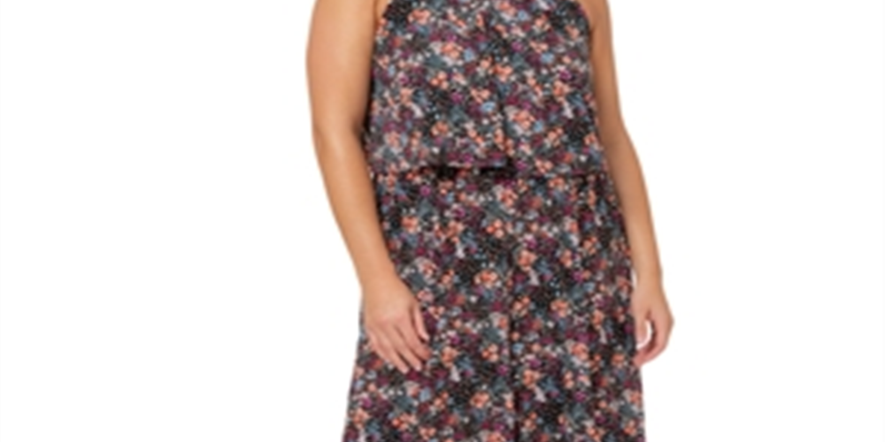 Macacão curto feminino Leota Skyler Floral com pernas largas, preto, tamanho 1X