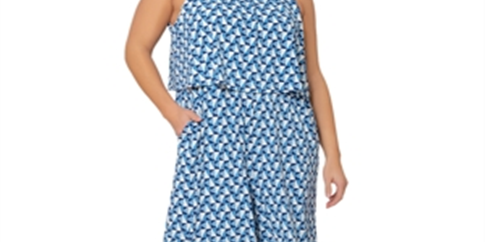 Macacão curto feminino Leota Skyler Floral com pernas largas, azul, tamanho 1X