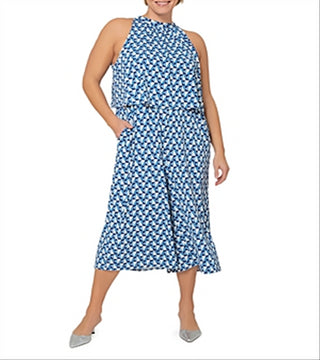 Vestido curto Leota feminino Skyler em Sunrise Geo Sea of ​​Belize Marshmallow 2X Lord &amp; Taylor Blue tamanho XXL
