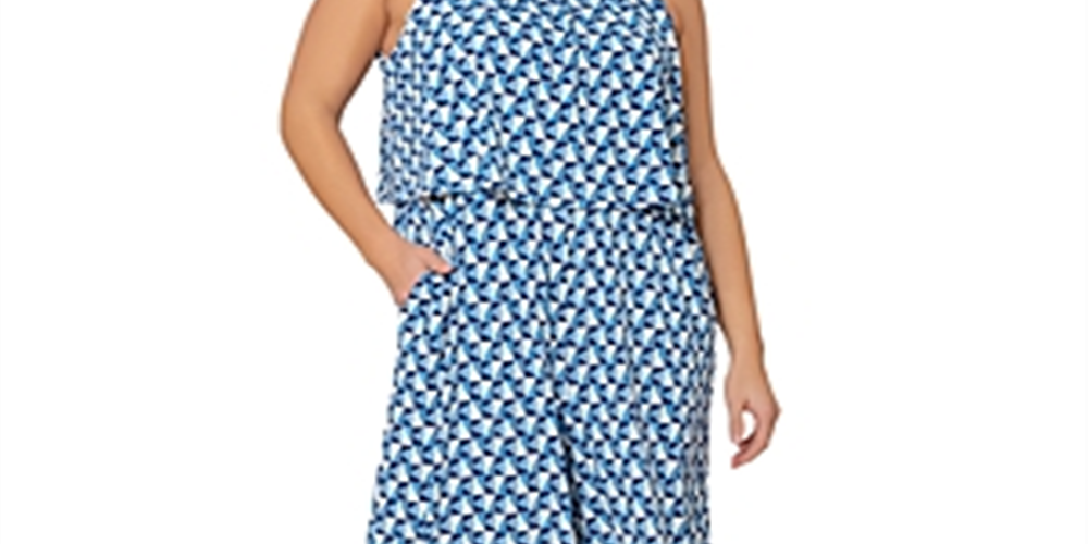 Leota Feminino Sunrise Geo Sea of ​​Belize Marshmallow Lord &amp; Taylor Skyler Cropped Macacão Vestido Azul Tamanho 3X