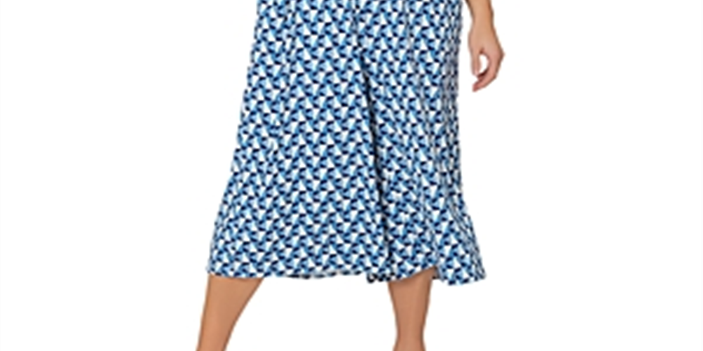 Leota Feminino Sunrise Geo Sea of ​​Belize Marshmallow Lord &amp; Taylor Skyler Cropped Macacão Vestido Azul Tamanho 3X
