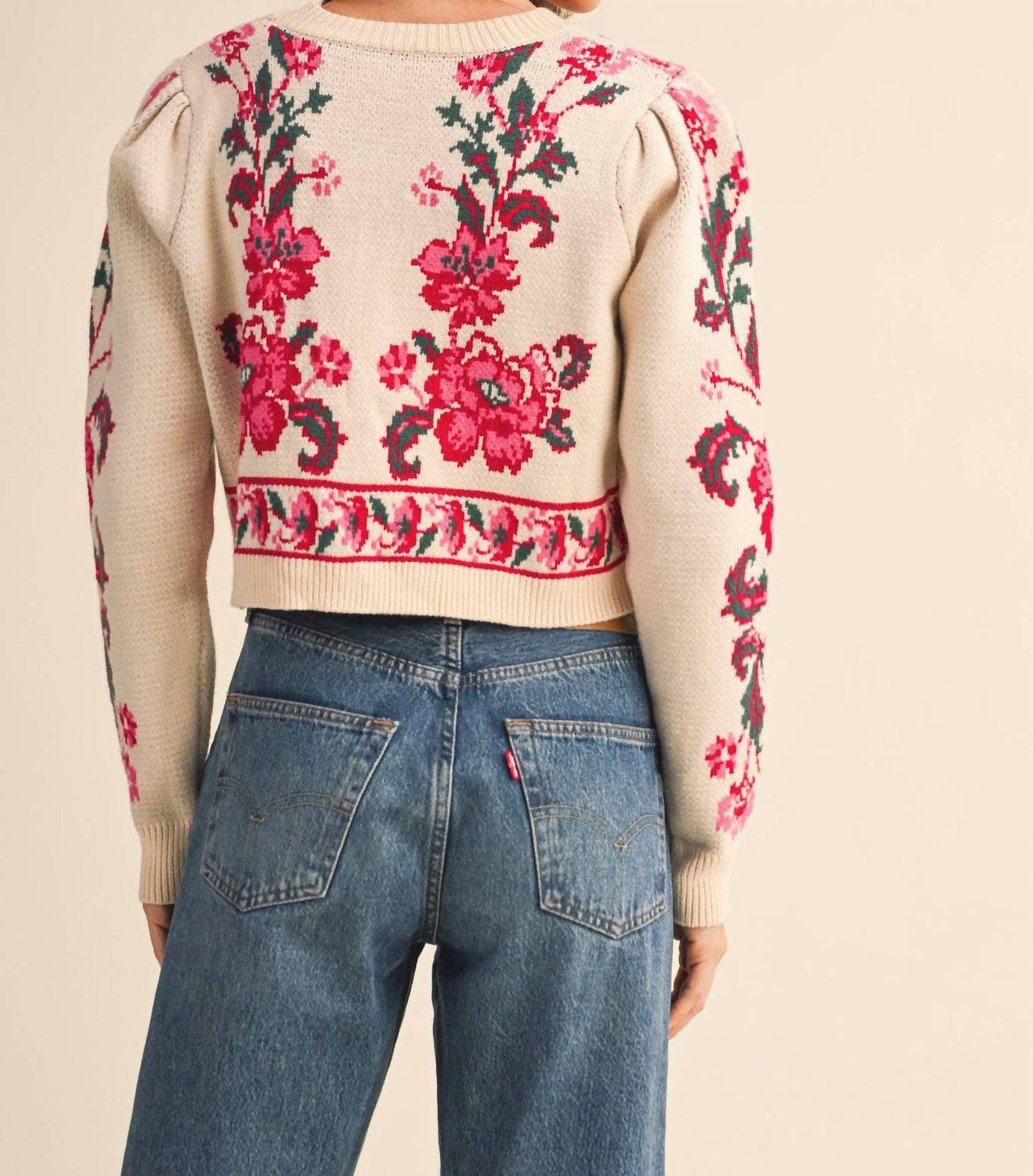 &Merci - Floral Knit Tie-front Sweater Cardigan