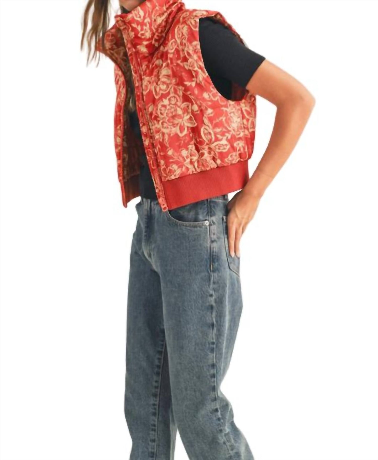 &Merci - Floral Cropped Puffer Vest
