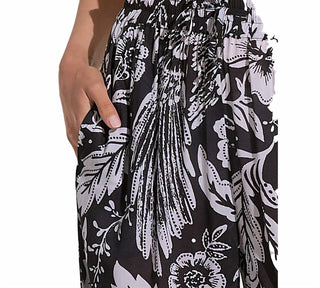 Elan - Calça larga fluida com estampa floral em cascata