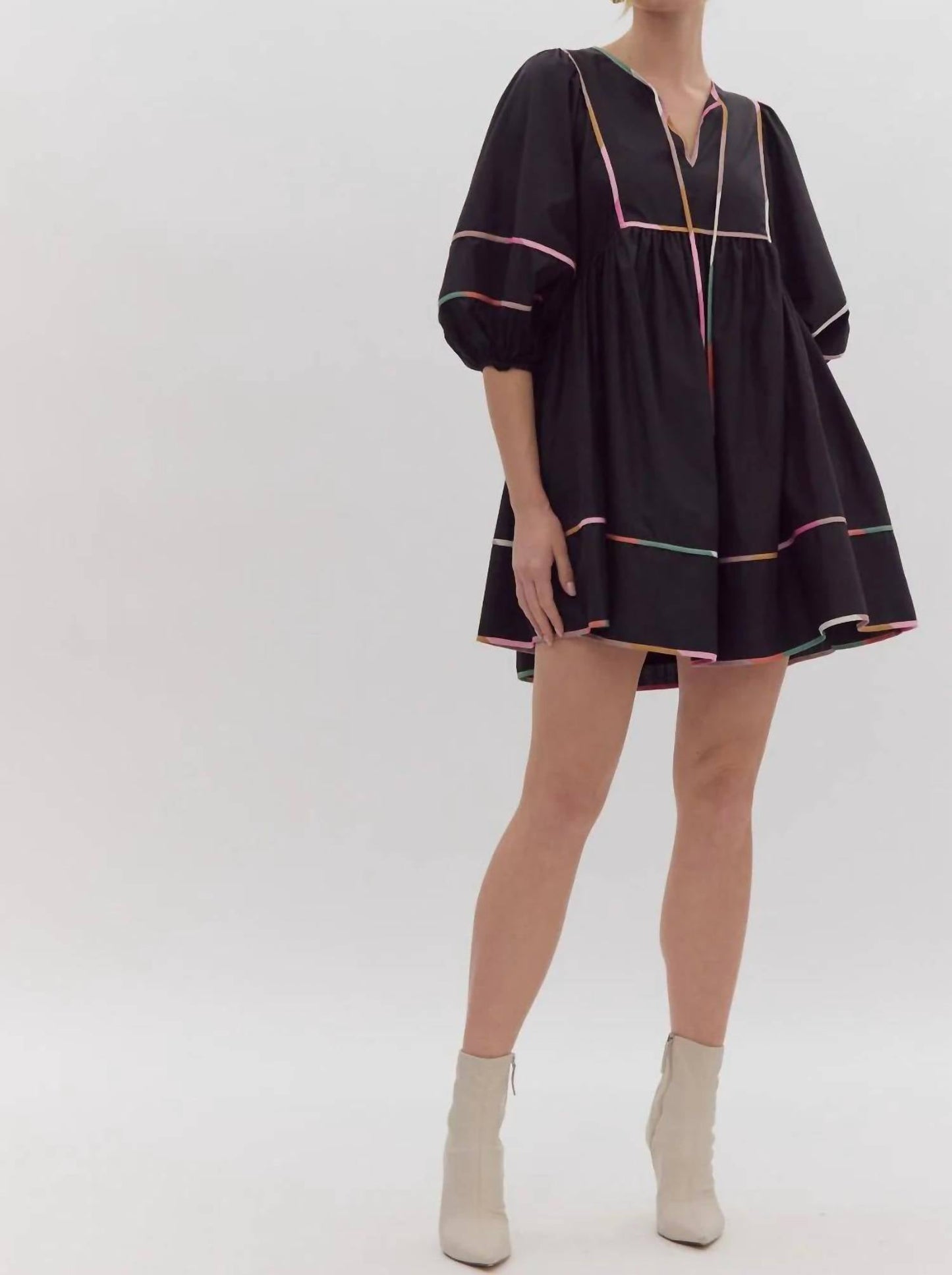 Entro - Solid Split V-neck Mini Dress