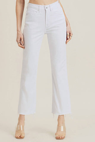 Risen - Calça jeans reta com bainha crua e cintura alta