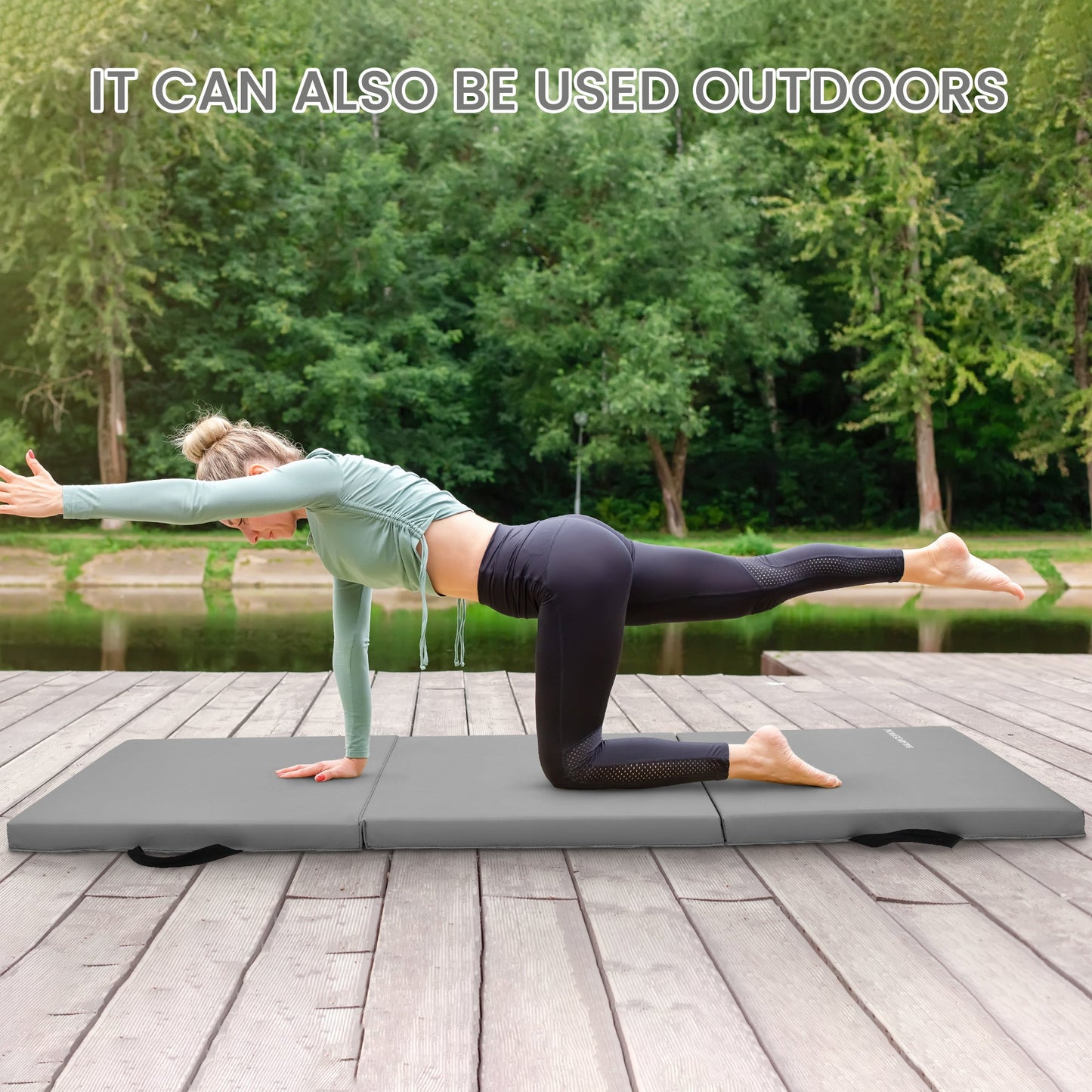 Tapete de exercícios dobrável BalanceFrom Fitness GoGym 6x2 pés com 3 painéis e alças, cinza