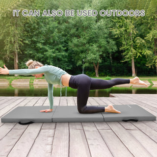 Tapete de exercícios dobrável BalanceFrom Fitness GoGym 6x2 pés com 3 painéis e alças, cinza