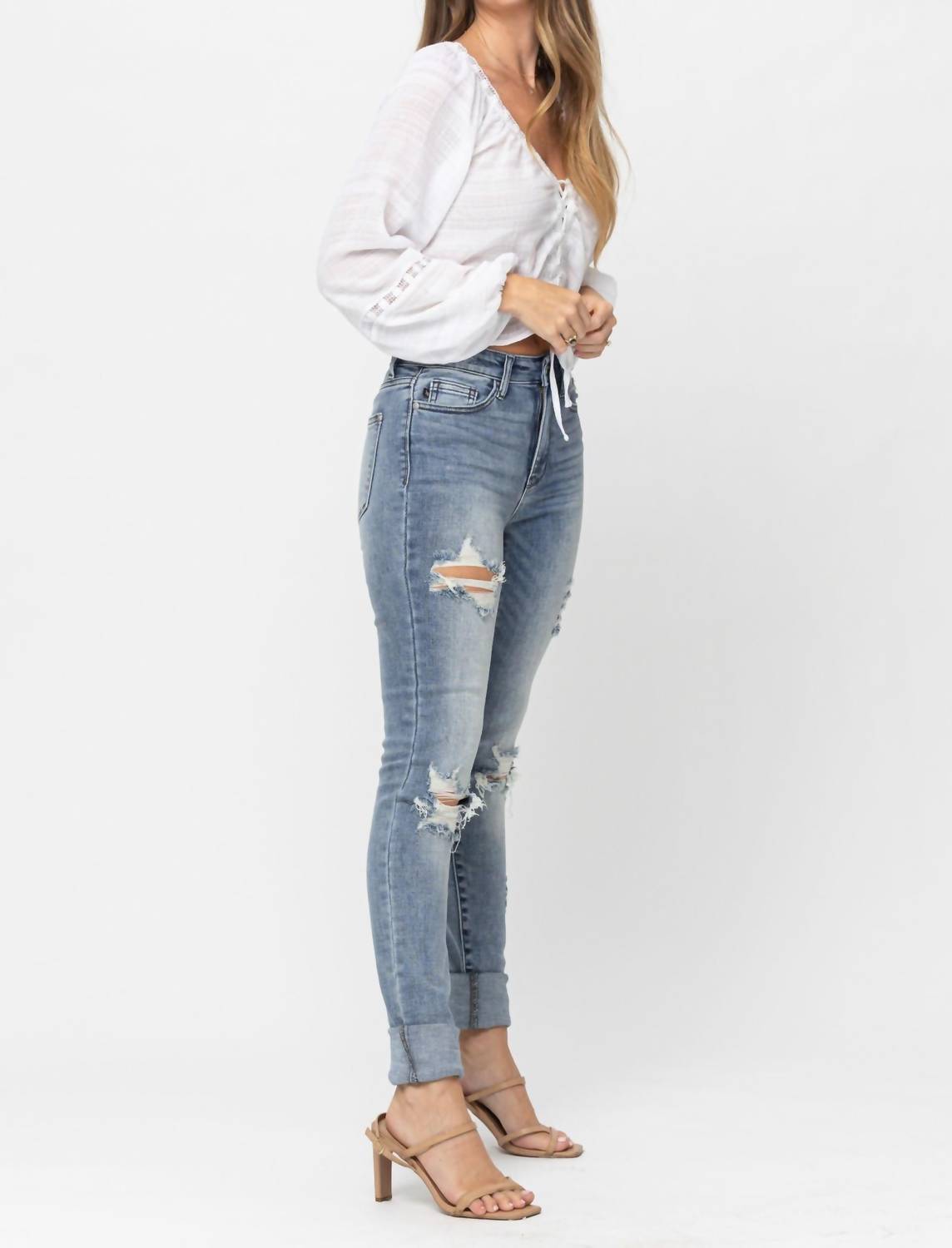 Judy Blue - High Waist Heavy Destroy Tall Skinny Denim Jeans