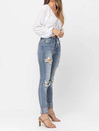 Judy Blue - Calça Jeans Skinny Destroy Tall de Cintura Alta e Pesada