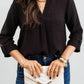 Blu Pepper - Split Neck Back Button Three Quarter Tab Sleeve Top