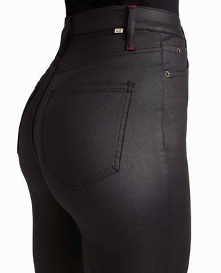 Nicole Miller - Calça jeans flare de cintura alta brilhante