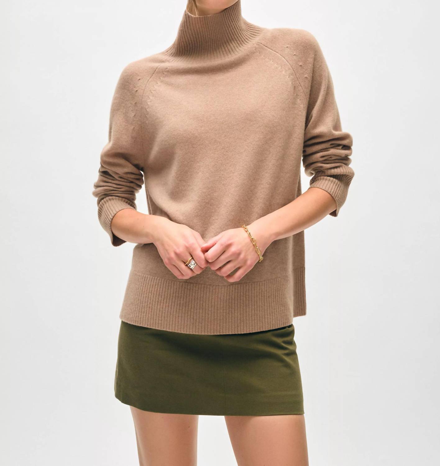 White + Warren - Cashmere Rib Trim Standneck Sweater