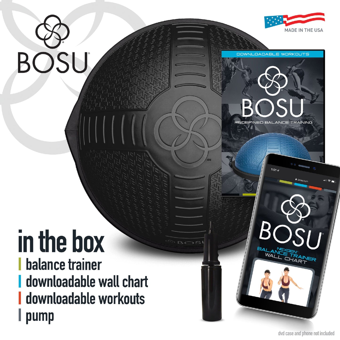 BOSU NexGen Home Fitness Exercício Academia Força Flexibilidade Equilíbrio Trainer, Preto