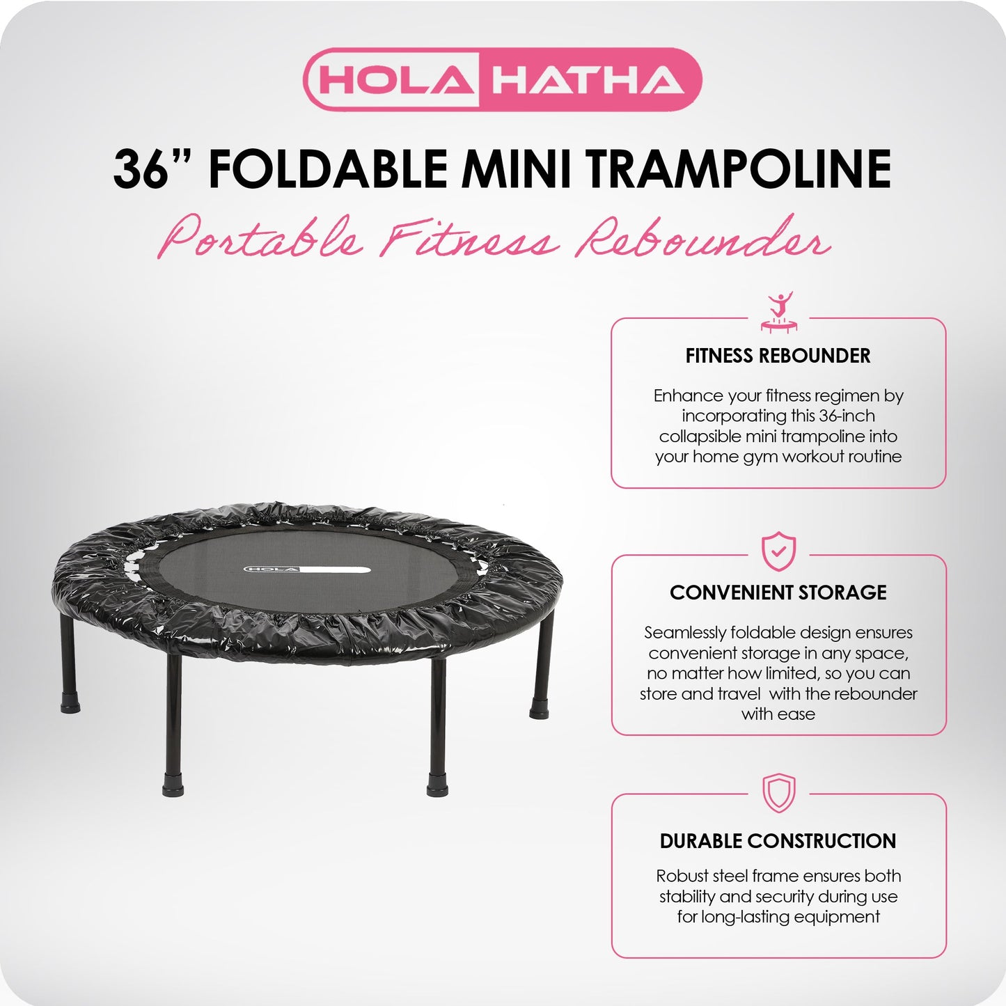 Mini trampolim dobrável HolaHatha, reboteador fitness portátil redondo de 36", preto