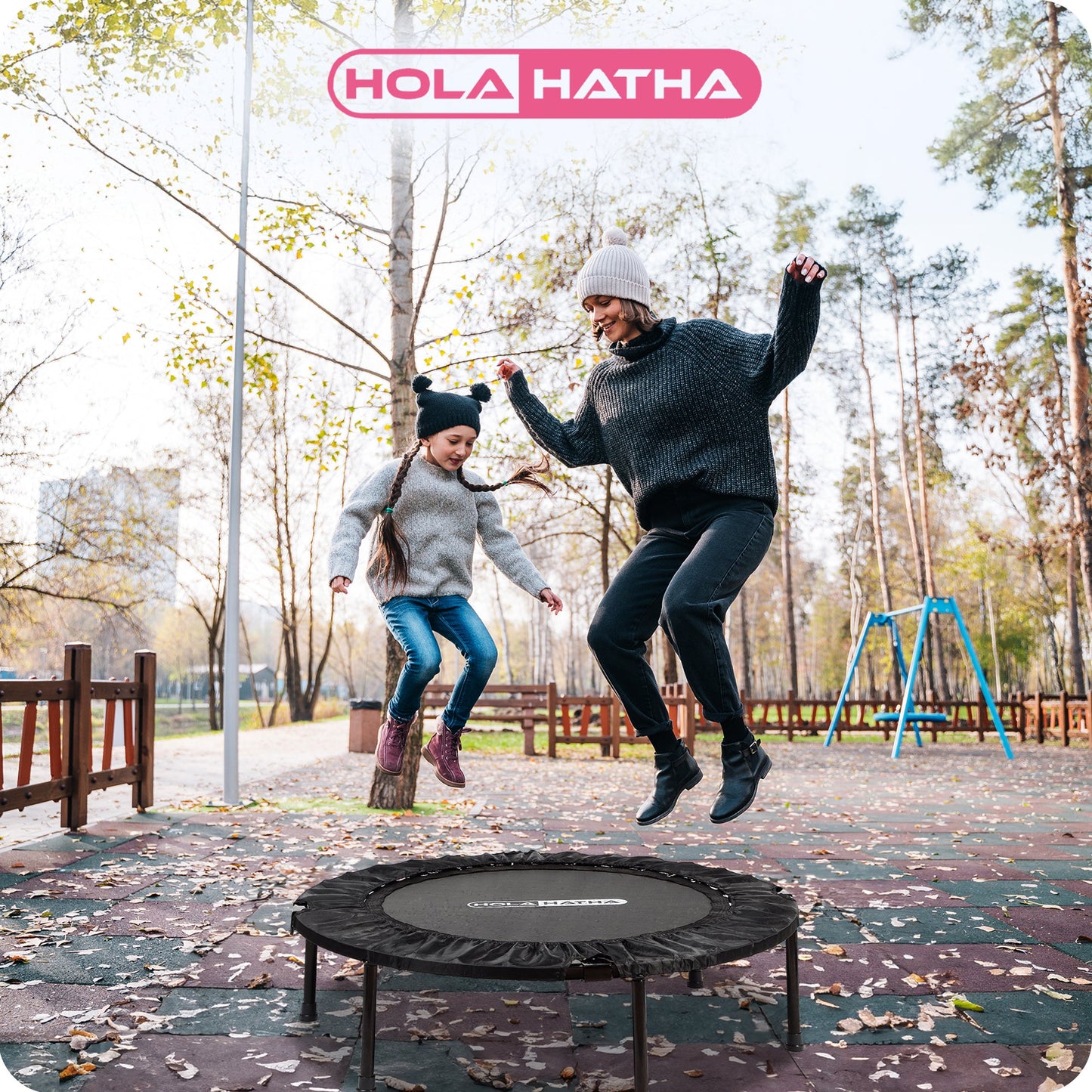 Mini trampolim dobrável HolaHatha, reboteador fitness portátil redondo de 36", preto