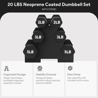 Conjunto de halteres BalanceFrom Fitness de 20 libras revestidos de neoprene com suporte, preto