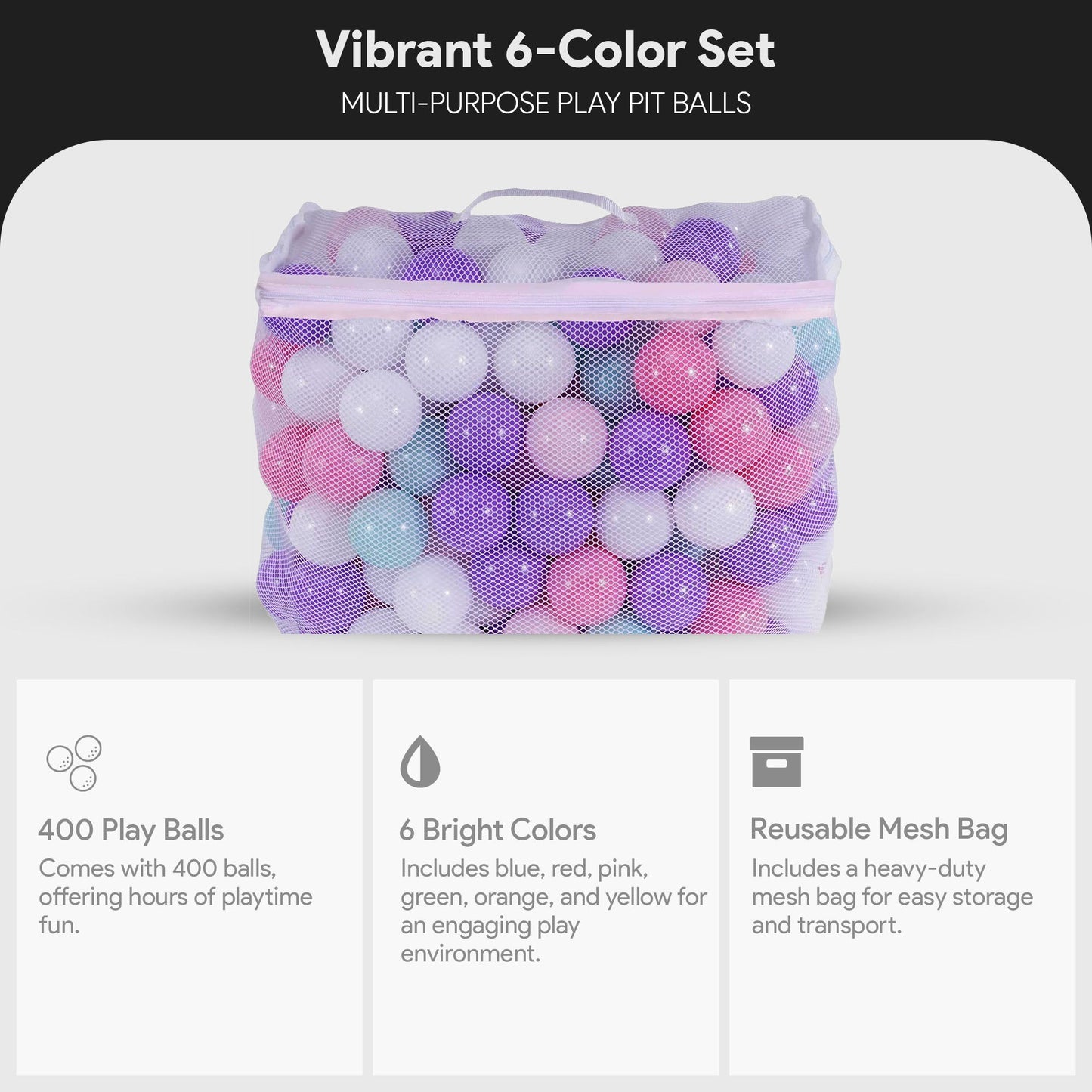 Bolas de brinquedo BalanceFrom Fitness de 2,3" à prova de esmagamento com bolsa de armazenamento, 400 unidades