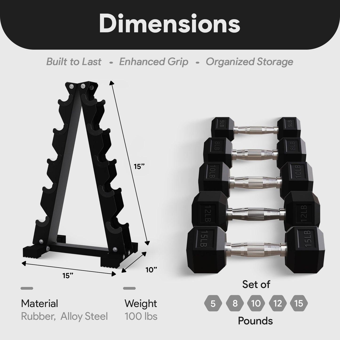 Conjunto de halteres sextavados com revestimento de borracha BalanceFrom Signature Alloy Steel Fitness, preto