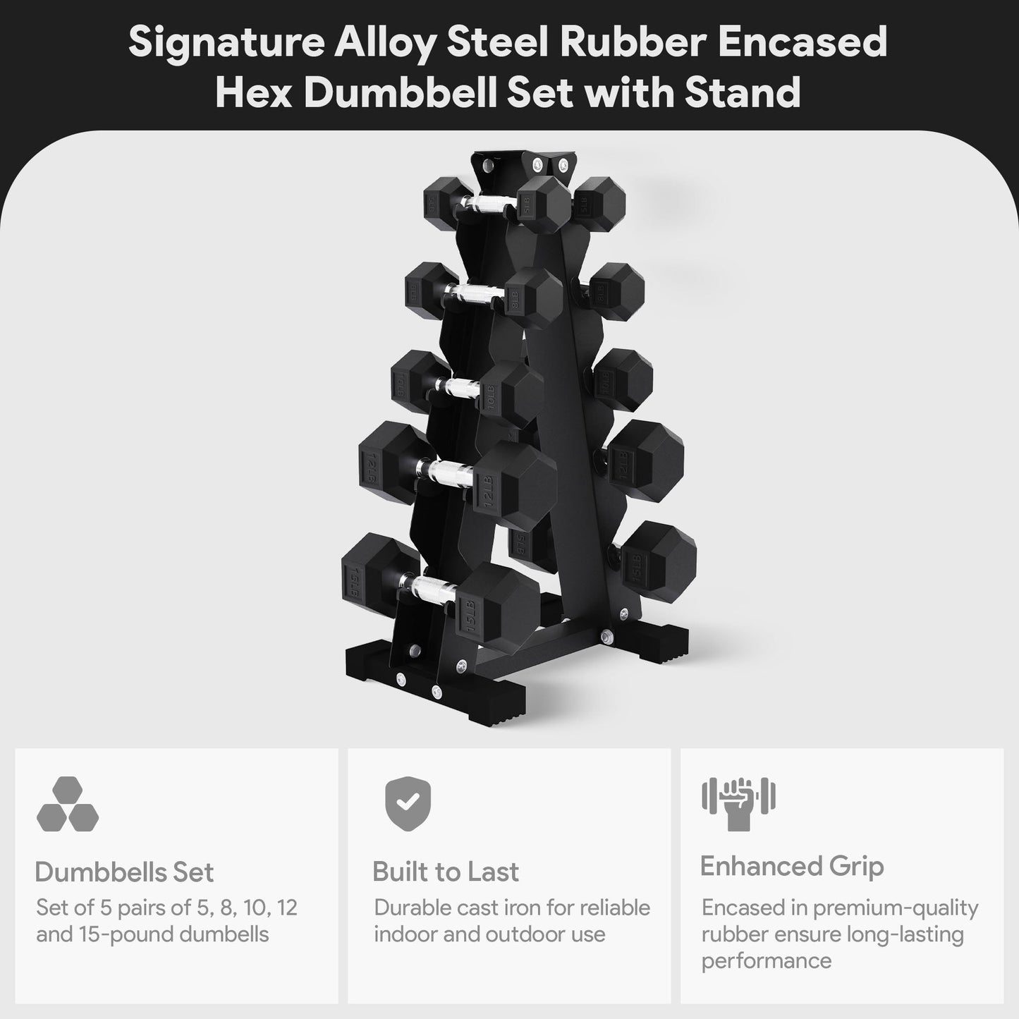 Conjunto de halteres sextavados com revestimento de borracha BalanceFrom Signature Alloy Steel Fitness, preto