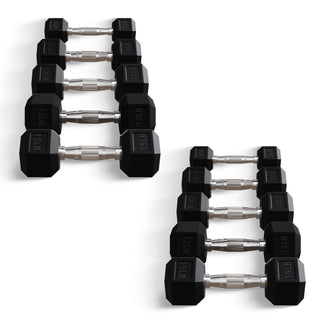 Conjunto de halteres sextavados com revestimento de borracha BalanceFrom Signature Alloy Steel Fitness, preto