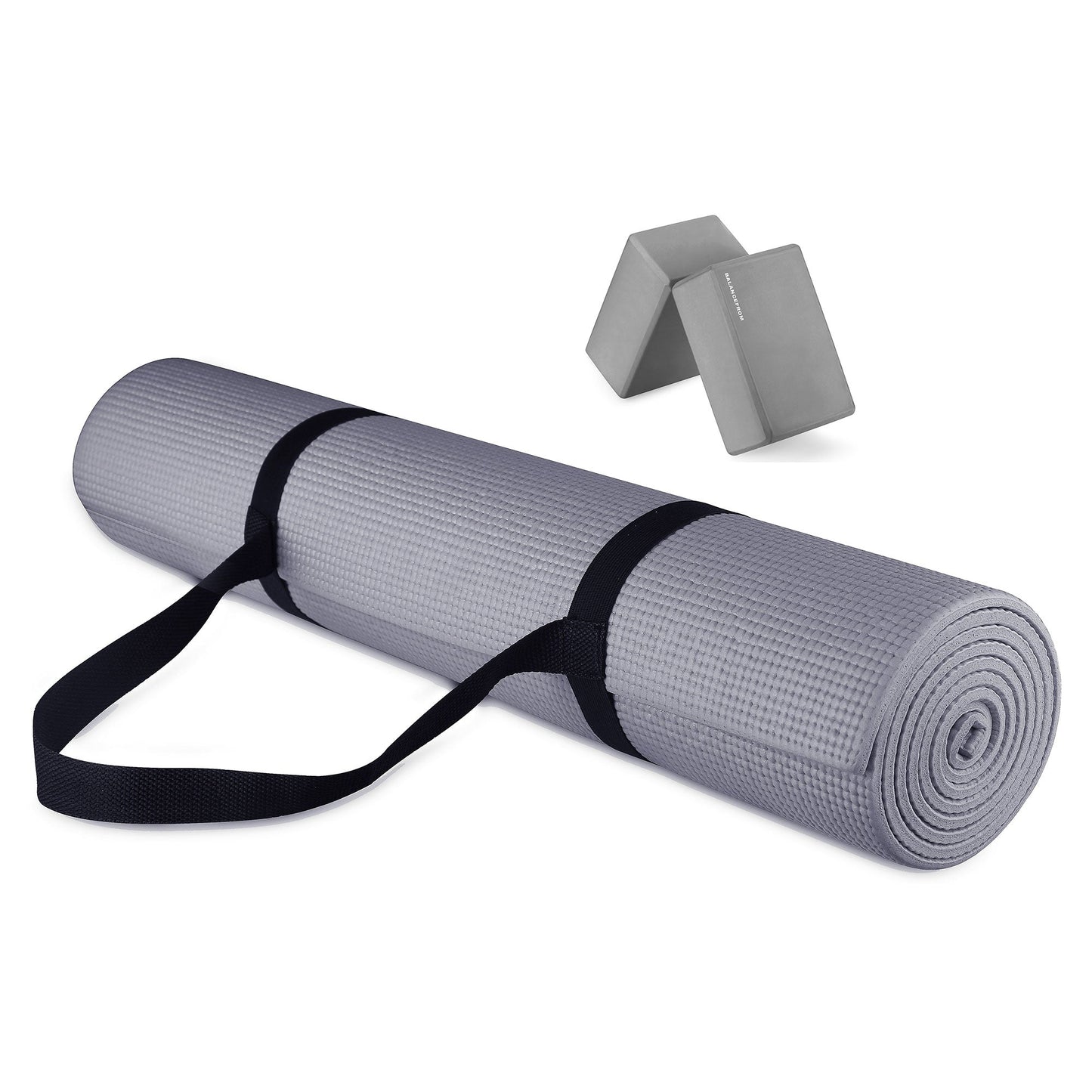 Tapete de exercícios multiuso de alta densidade e anti-rasgos Signature Fitness com alça, cinza