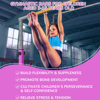 Barra de ginástica dobrável ajustável de aço Signature Fitness, para maiores de 3 anos, rosa