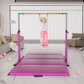 Barra de ginástica dobrável ajustável de aço Signature Fitness, para maiores de 3 anos, rosa