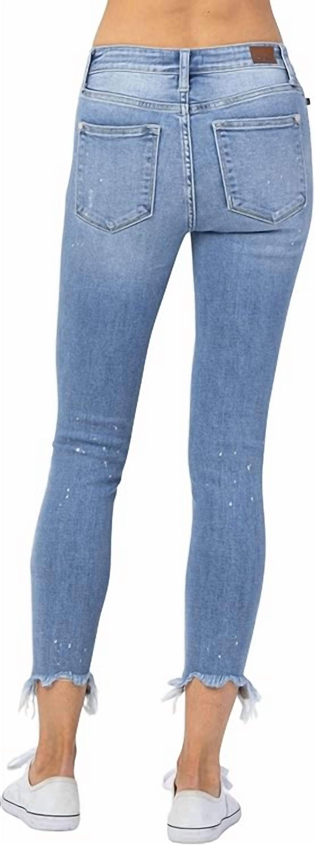 Judy Blue - Mid-rise Bleach Splash Shark Bite Hem Skinny Jeans