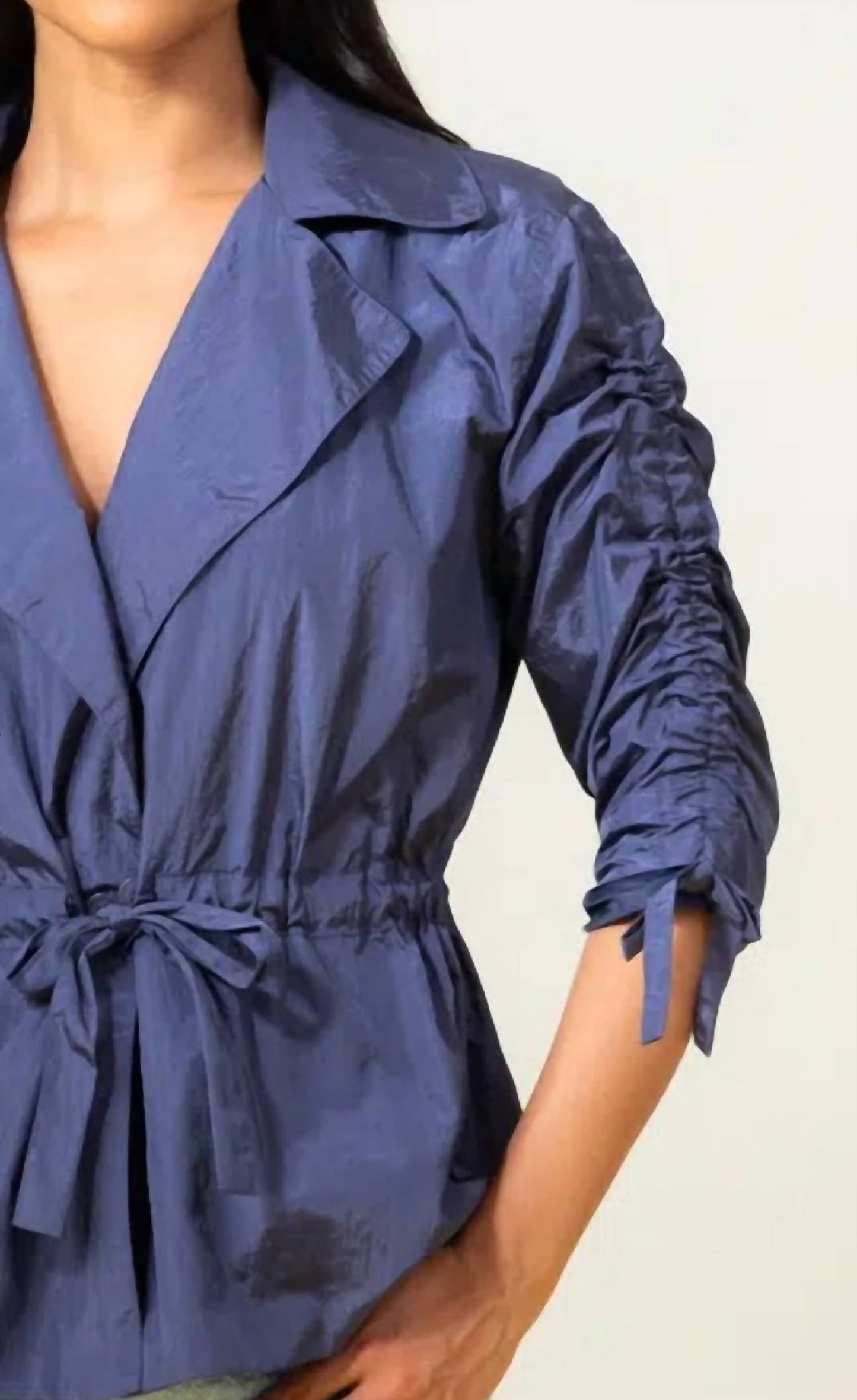 Elena Wang - Ruched Sleeves Drawstring Jacket