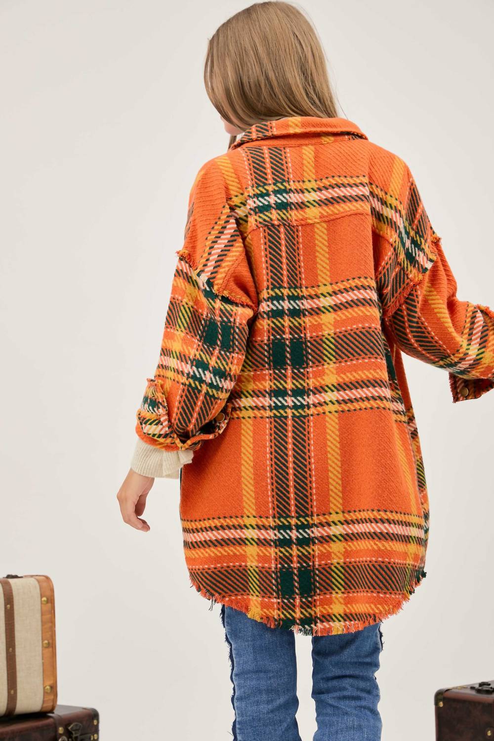 Davi & Dani - Plaid Button Front Jacket - Plus