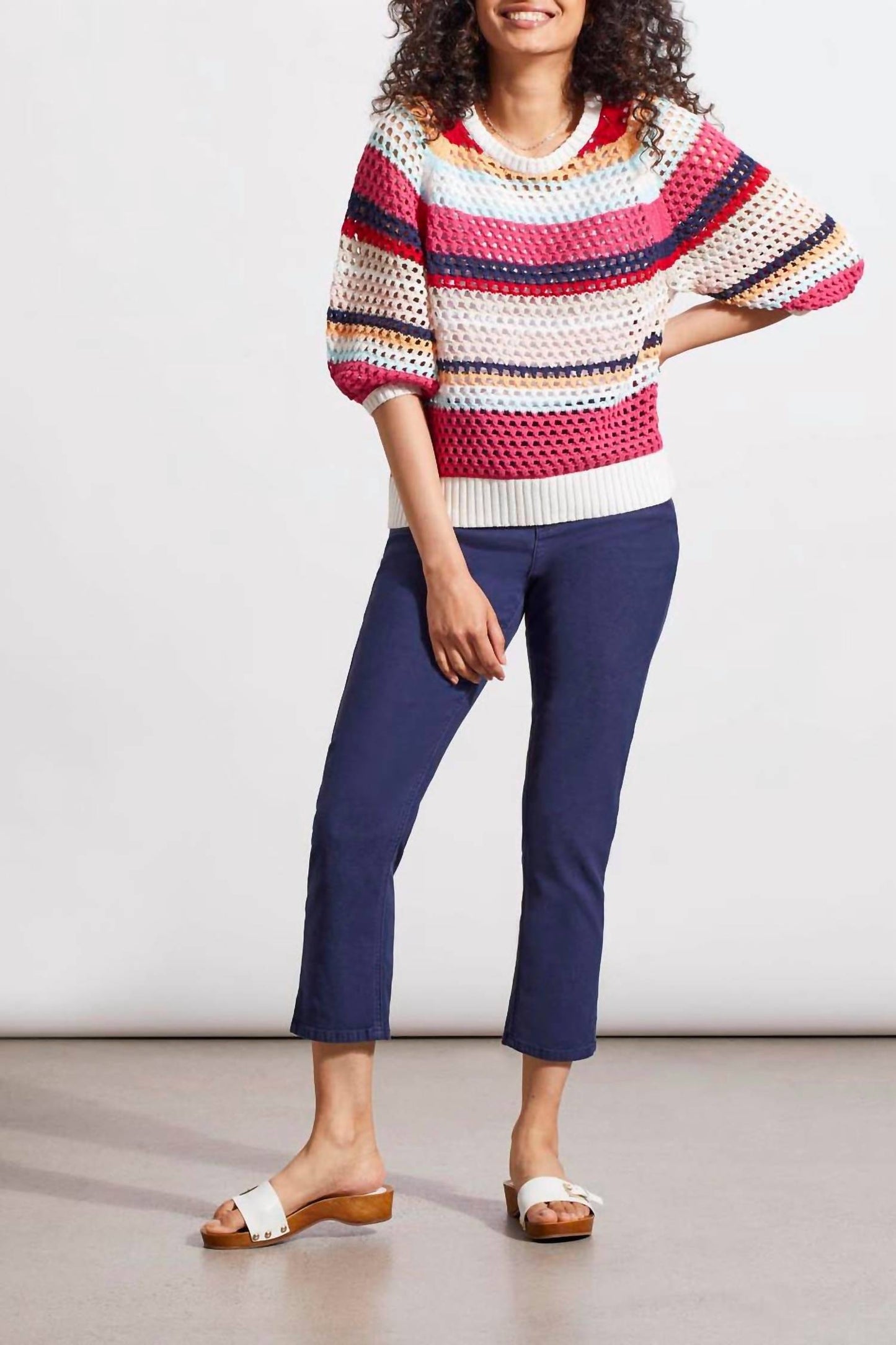 Tribal - 3/4 Tribal Sleeve Crew Neck Sweater