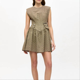 Ganni - Vestido curto xadrez flocado