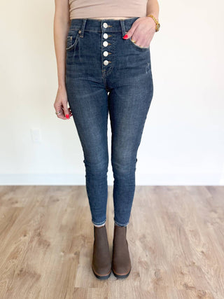 Pistola - Calça jeans de cintura alta com lavagem escura e renda