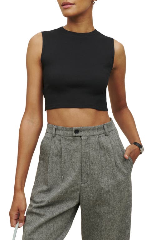 Reformation Raiden Rib Stretch Organic Cotton Crop Tank Top in Black, Size X-Small