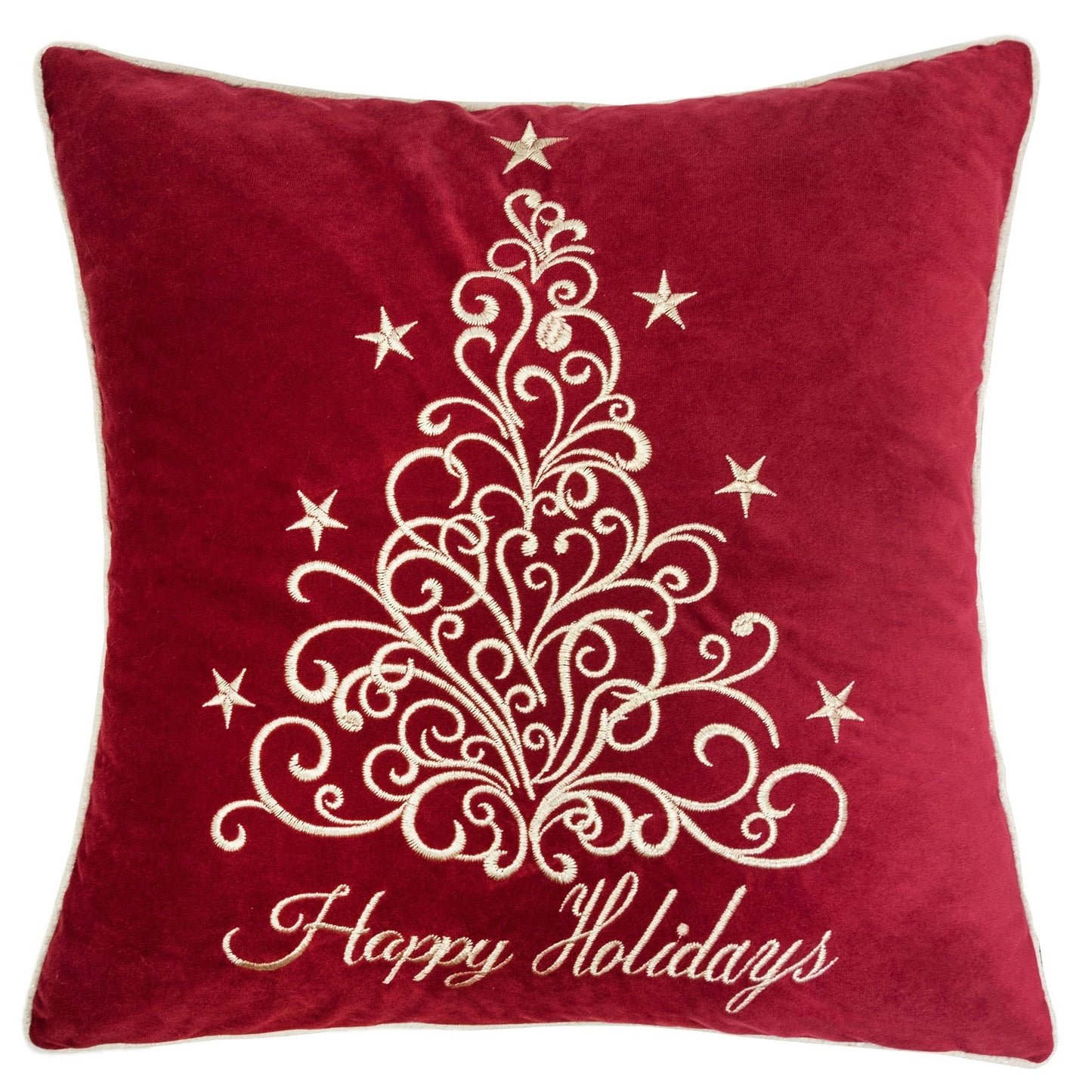 Red Velvet “Happy Holidays” Embroidered Pillow – 20x20"