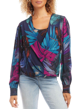 Blusa Karen Kane Estampada Frente Drapeada Multi