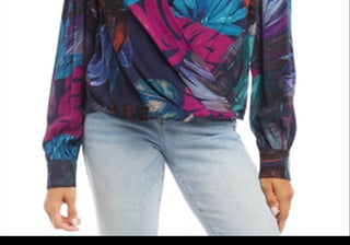 Blusa Karen Kane Estampada Frente Drapeada Multi